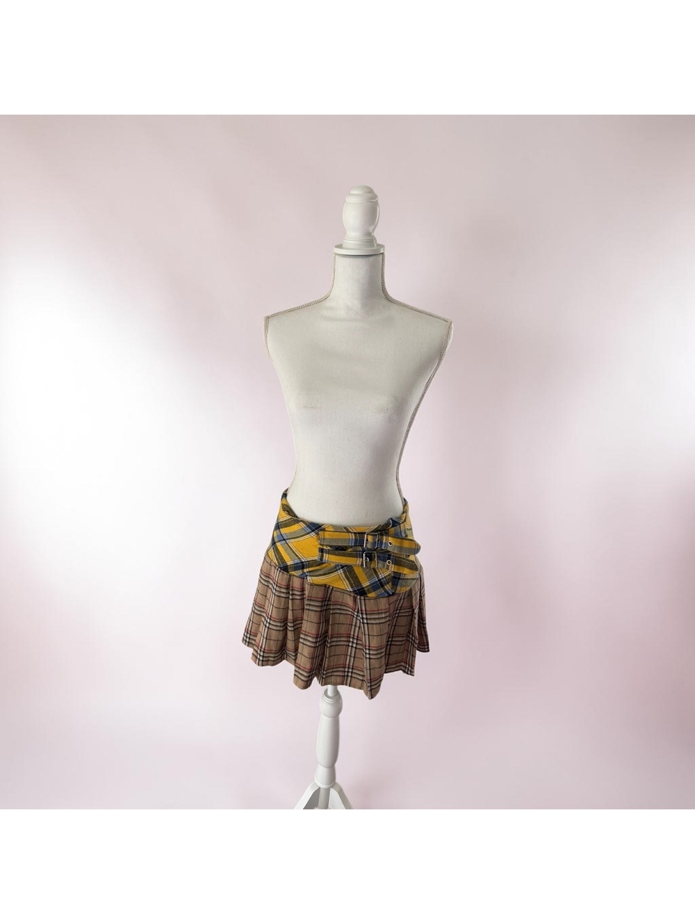 Y2K plaid with buckle styled skirt